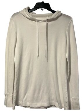 GAP White Hooded Long Sleeve Top Size Large Cozy Waffle Knit Hoodie
